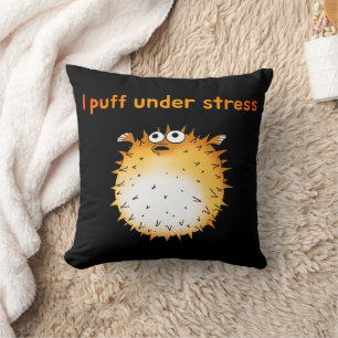 Funny Stressed Pufferfish Cartoon Cushion