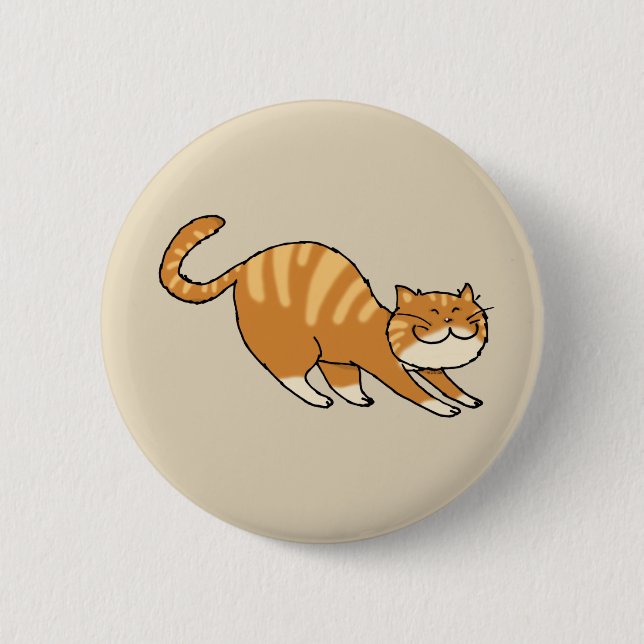 funny stretching cat 6 cm round badge (Front)