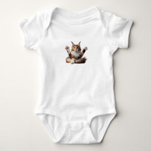 Funny Stretching Maine Coon Kitten Photo Baby Bodysuit