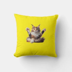 Funny Stretching Maine Coon Kitten Photo Cushion