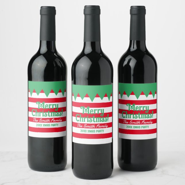 Funny striped Christmas elf suit personalised Wine Label (Bottles)