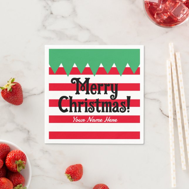 Funny striped elf suit custom Christmas party  Napkin (Insitu)