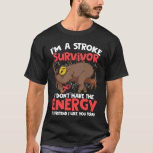 Funny Stroke Survivor Lazy Sloth Red Ribbon Stroke T-Shirt