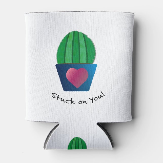 Funny Stuck On You Cactus Can Cooler (Front)