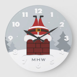 Funny Stuck Santa custom monogram wall clocks