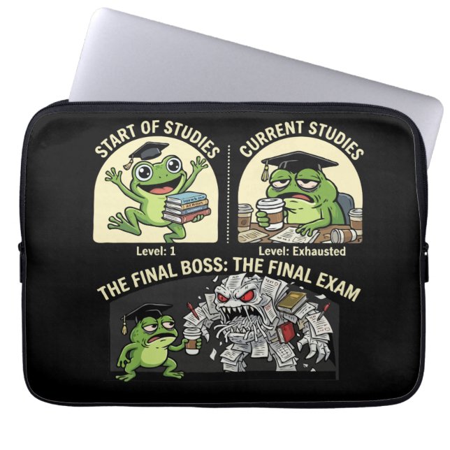 Funny Student Frog Final Exam Level Boss Laptop Sleeve (Front)