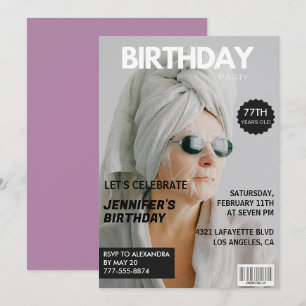 Funny  Stylish Photo Magazine 77th birthday Invitation