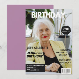 Funny  Stylish Photo Magazine 89th birthday Invitation