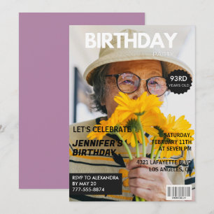 Funny  Stylish Photo Magazine 93rd birthday Invitation
