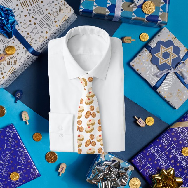 Funny Sufganiyot and Latkes Jewish Gift Hanukkah Tie (Creator Uploaded)