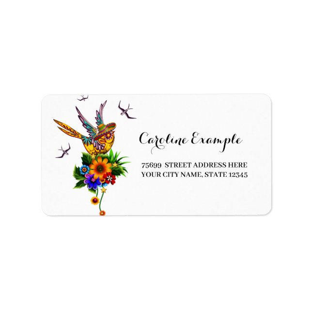 Funny sugar skull bird label (Front)