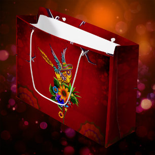 Funny sugar skull bird large gift bag