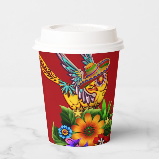 Funny sugar skull bird paper cups (Left)
