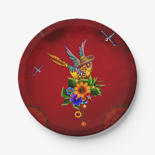 Funny sugar skull bird paper plate (Front)