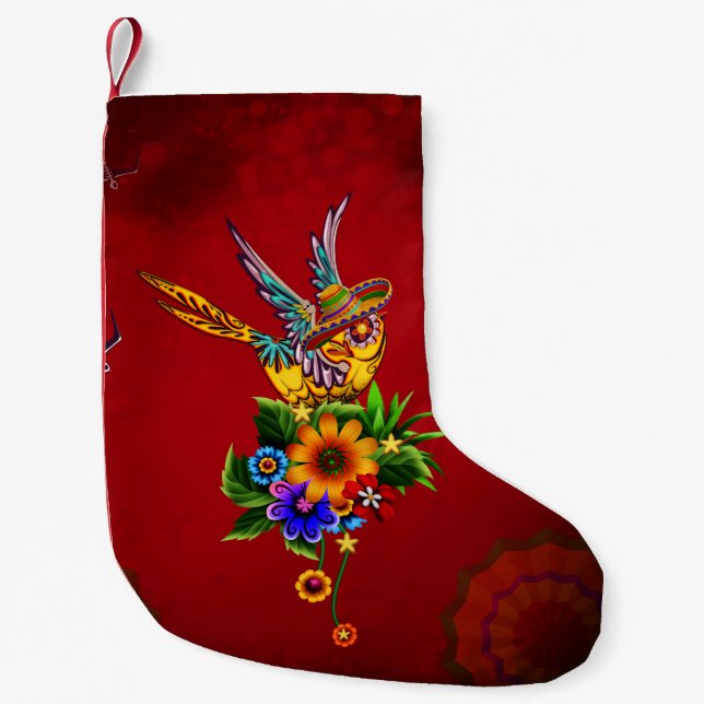 Funny sugar skull bird small christmas stocking (Front)