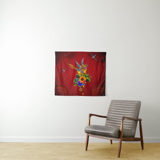Funny sugar skull bird tapestry (In Situ (Horizontal))