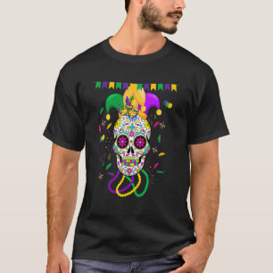 Funny Sugar Skull Carnival Mask Jester Hat Mardi G T-Shirt