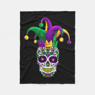 Funny Sugar Skull Mardi Gras Party Apparel  Fleece Blanket