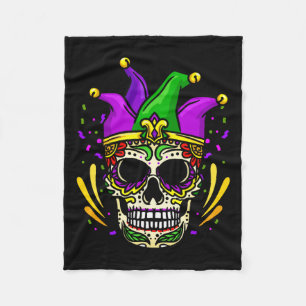 Funny Sugar Skull Mardi Gras Party Apparel Men Wom Fleece Blanket