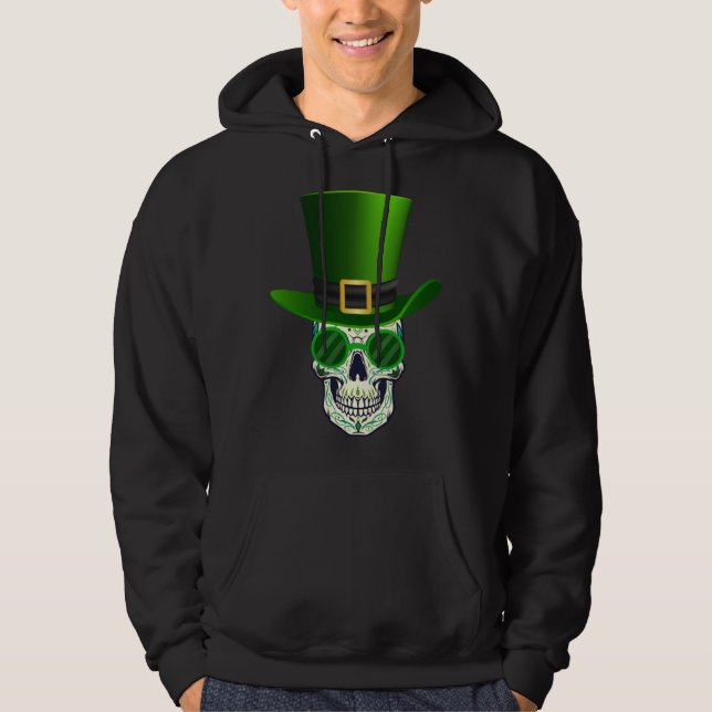 Funny Sugar Skull Saint Patricks Day of Dead Hoodie (Front)