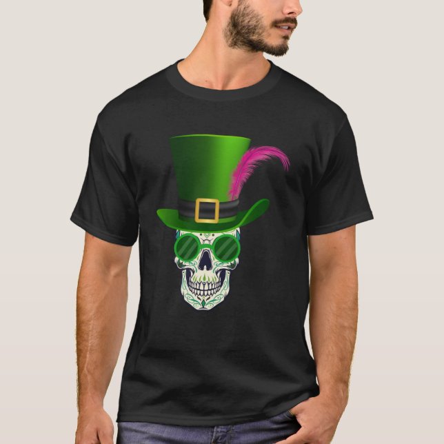Funny Sugar Skull Saint Patricks Day of Dead Pullo T-Shirt (Front)