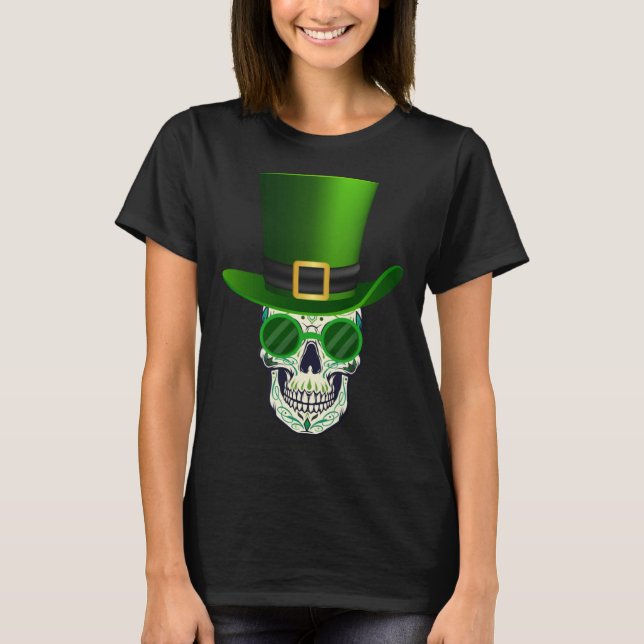 Funny Sugar Skull Saint Patricks Day of Dead T-Shirt (Front)