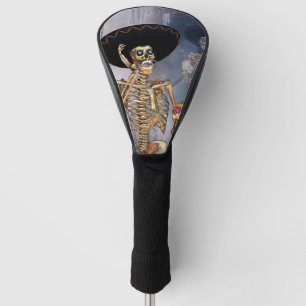 Funny sugar skull with maxican hat golf head cover