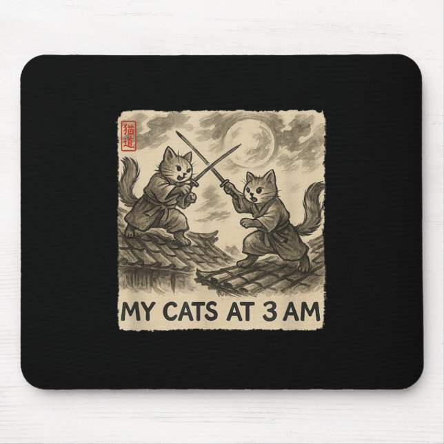 Funny Sumi-e Kawaii Ink Painting Japanese My Cats  Mouse Pad (Front)
