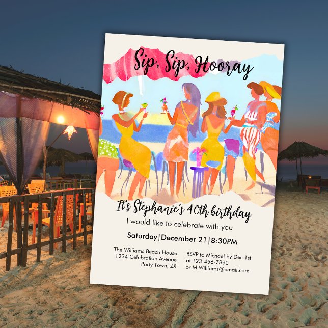 Funny Summer Beach Cocktail Women's 40th Birthday Invitation (Creator Uploaded)