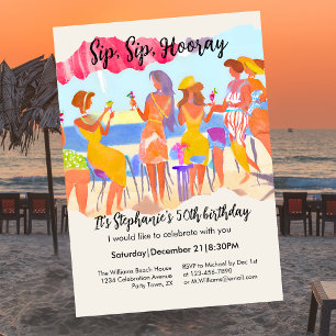 Funny Summer Beach Cocktail Women's 50th Birthday Invitation