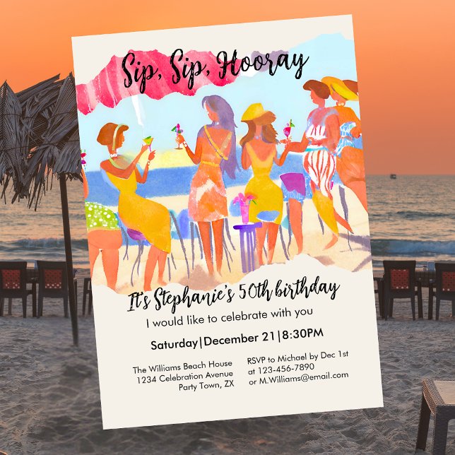 Funny Summer Beach Cocktail Women's 50th Birthday Invitation (Creator Uploaded)