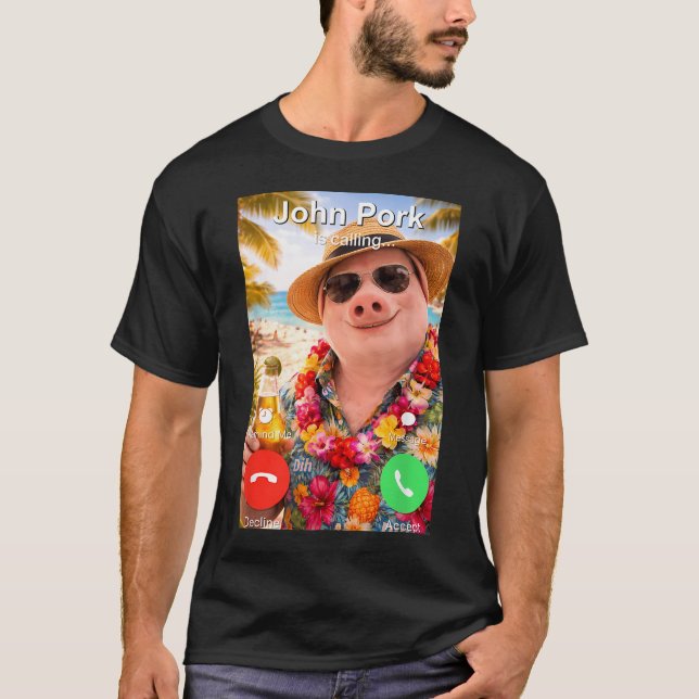 Funny Summer Beach John Pork Is Calling Brainrot T-Shirt (Front)