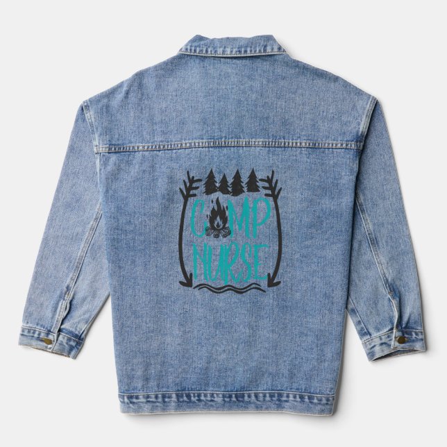 Funny Summer Camp Nurse Nursing Gift Camping RN Denim Jacket (Back)