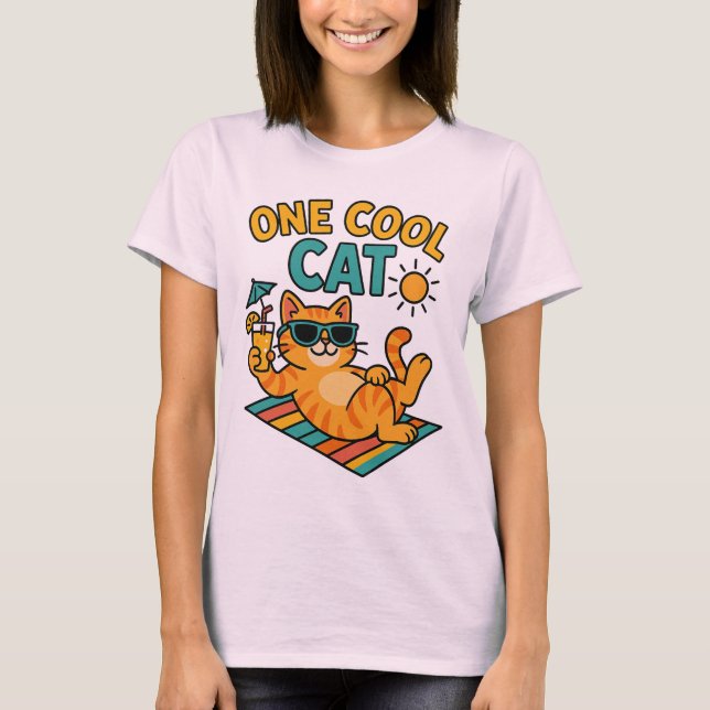 Funny Summer Cat Lover T-Shirt  (Front)