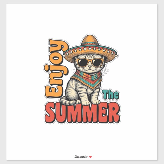 Funny Summer Cat Sombrero Vintage Engraving Design (Sheet)