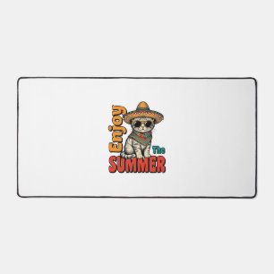Funny Summer Cat Sombrero Vintage Engraving Design Desk Mat