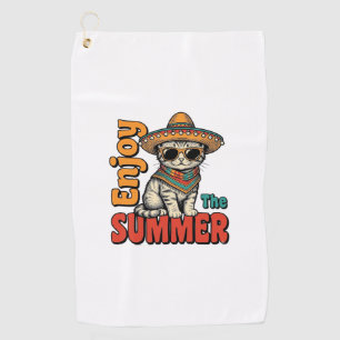 Funny Summer Cat Sombrero Vintage Engraving Design Golf Towel