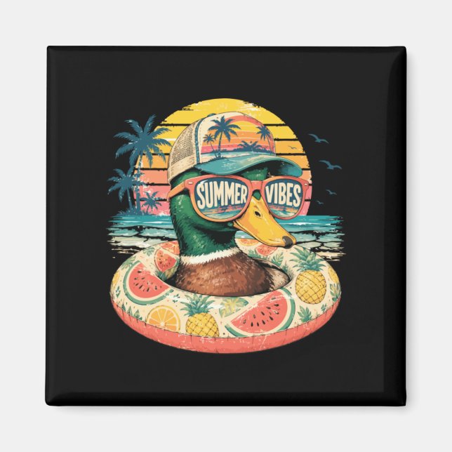 Funny Summer Duck Cute Beach Vacation Vibes Design Magnet (Front)
