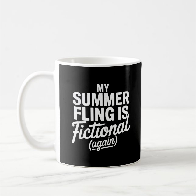 Funny Summer Fictional Romance Quote Black Coffee Mug (Left)