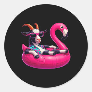 Funny Summer Goat Pink Pool Party Hawaiian Summer Classic Round Sticker