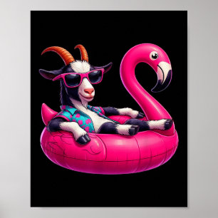 Funny Summer Goat Pink Pool Party Hawaiian Summer Poster