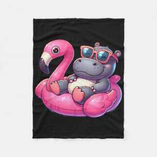 Funny Summer Hippo Pink Pool Party Hawaiian Summer Fleece Blanket
