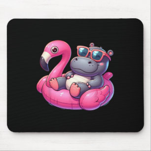 Funny Summer Hippo Pink Pool Party Hawaiian Summer Mouse Pad
