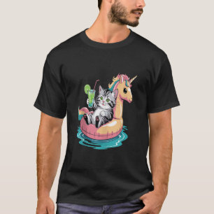 Funny Summer Kitty With Margarita Unicorn Float Ta T-Shirt