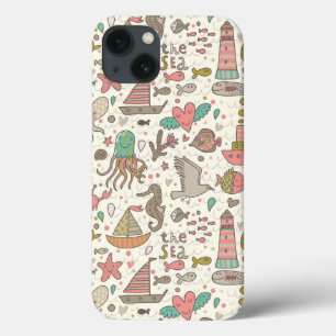 Funny Summer Pattern With Ships iPhone 13 Case