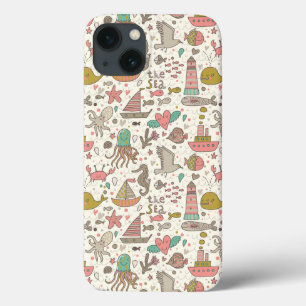Funny Summer Pattern With Ships iPhone 13 Case