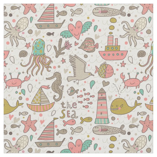 Funny Summer Pattern With Ships Fabric (Close Up)