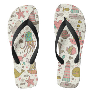 Funny Summer Pattern With Ships Jandals