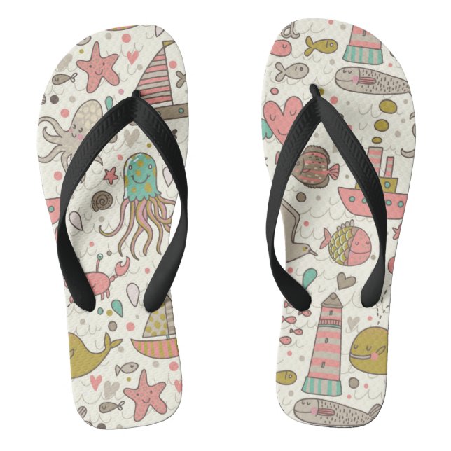Funny Summer Pattern With Ships Jandals (Footbed)