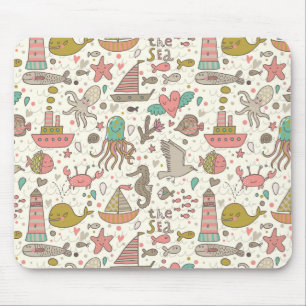 Funny Summer Pattern With Ships Mouse Pad